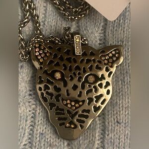 Leopard Pendant Necklace with Rhinestones